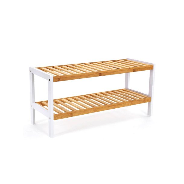 Skoreol Bambus m. 2 Hylder, Hvid / Natur