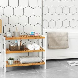 Skoreol Bambus m. 3 Hylder, Hvid / Natur