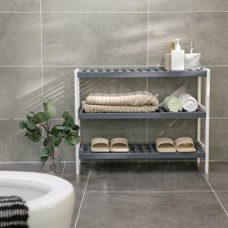 Skoreol Bambus m. 3 Hylder, Hvid / Gr