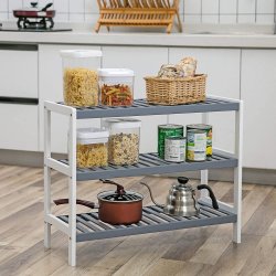 Skoreol Bambus m. 3 Hylder, Hvid / Gr