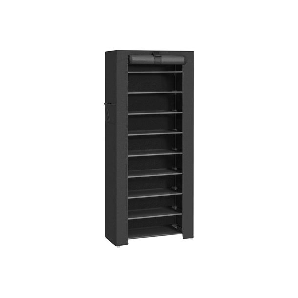 Skoreol m. 9 Hylder og Stofcover, Sort
