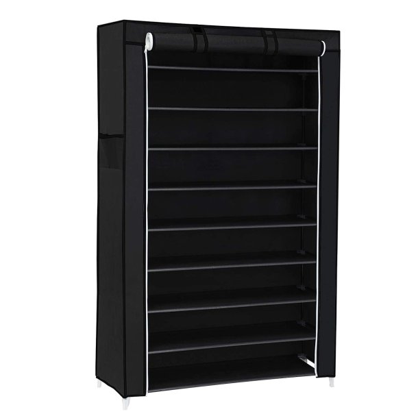 Skoreol m. 9 Hylder, Sort Stofcover