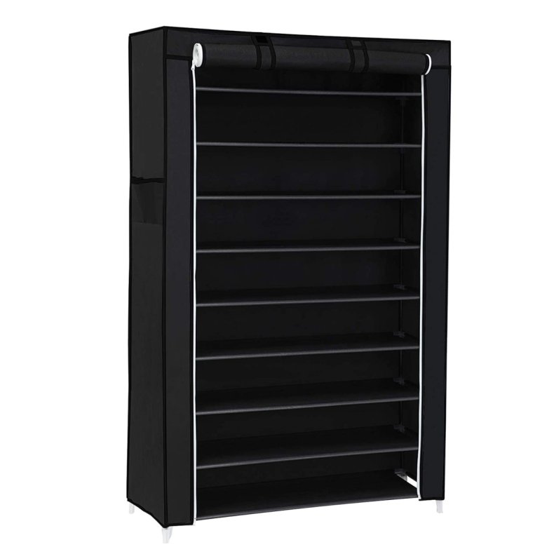 Skoreol m. 9 Hylder, Sort Stofcover