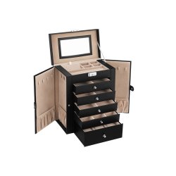 Smykkeskrin m. 6 Lag og 2 Sidelger, sort