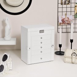 Smykkeskrin m. 6 Lag og 2 Sidelger, hvid