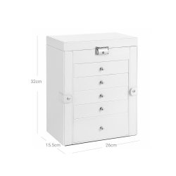 Smykkeskrin m. 6 Lag og 2 Sidelger, hvid