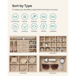 Smykkeskrin - Songmics Hvid / Guld m. 4 Lag