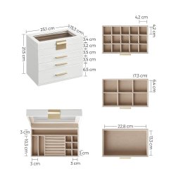 Smykkeskrin - Songmics Hvid / Guld m. 4 Lag