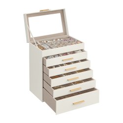 Smykkeskrin m. 5 Skuffer og Glasl�g Hvid