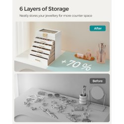 Smykkeskrin m. 5 Skuffer og Glasl�g Hvid