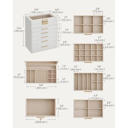 Smykkeskrin m. 5 Skuffer og Glasl�g Hvid