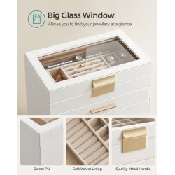 Smykkeskrin m. 5 Skuffer og Glasl�g Hvid