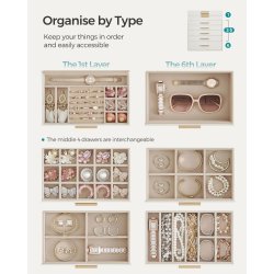 Smykkeskrin m. 5 Skuffer og Glasl�g Hvid