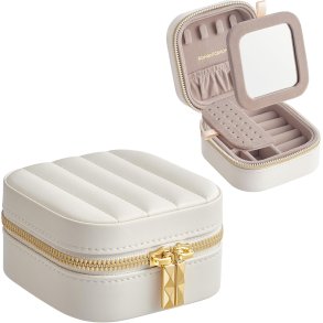 Rejsesmykkeskrin m. Justerbare Rum og Spejl, Hvid