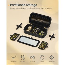 Rejsesmykkeskrin med Quiltet Design og Indbygget Spejl, Sort