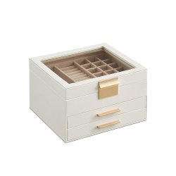 Smykkeskrin - Songmics Hvid / Guld m. Glasl�g