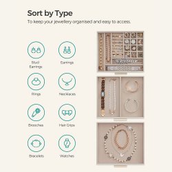 Smykkeskrin - Songmics Hvid / Guld m. Glasl�g