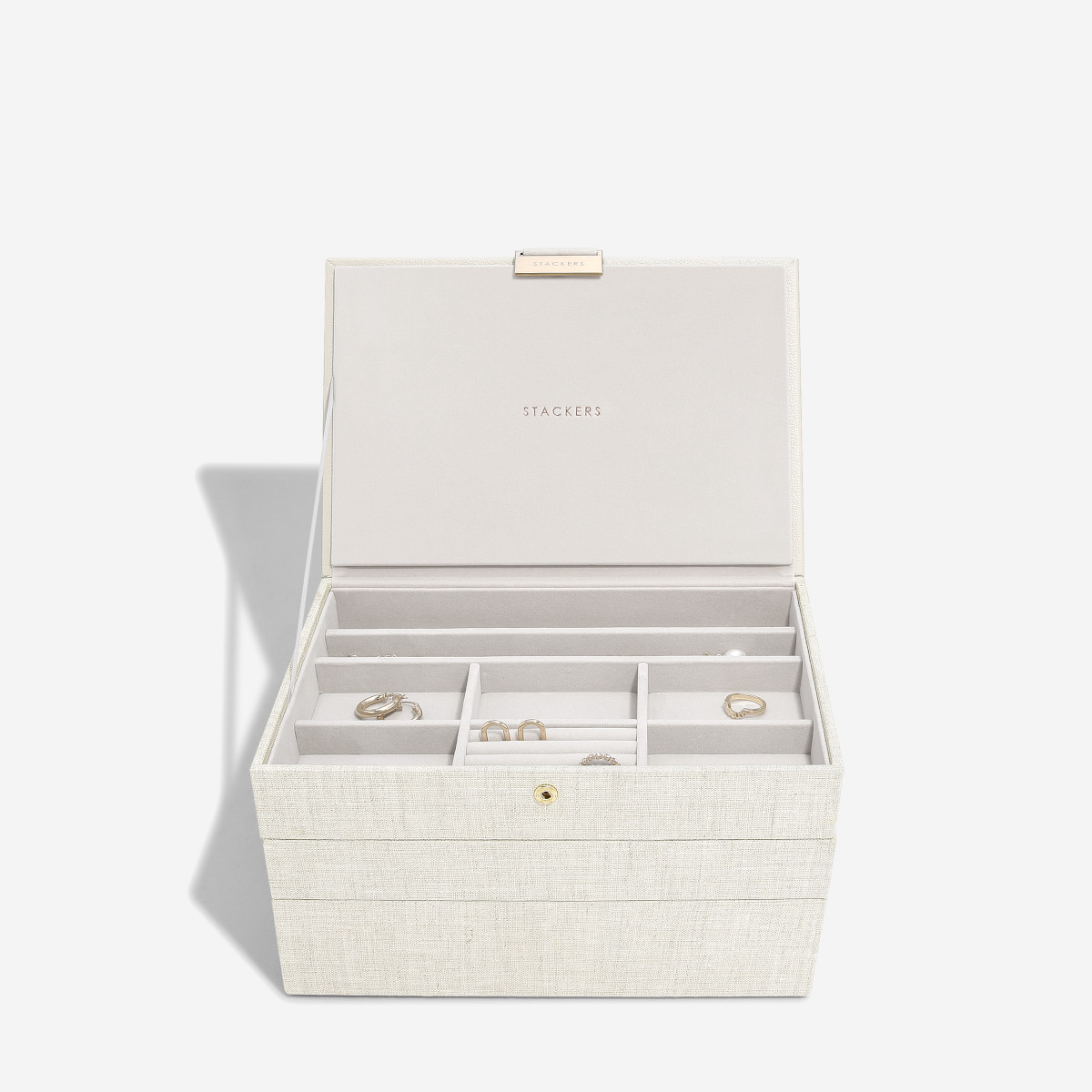 Smykkeskrin Stackers Classic Oatmeal Linen m. 3 moduler