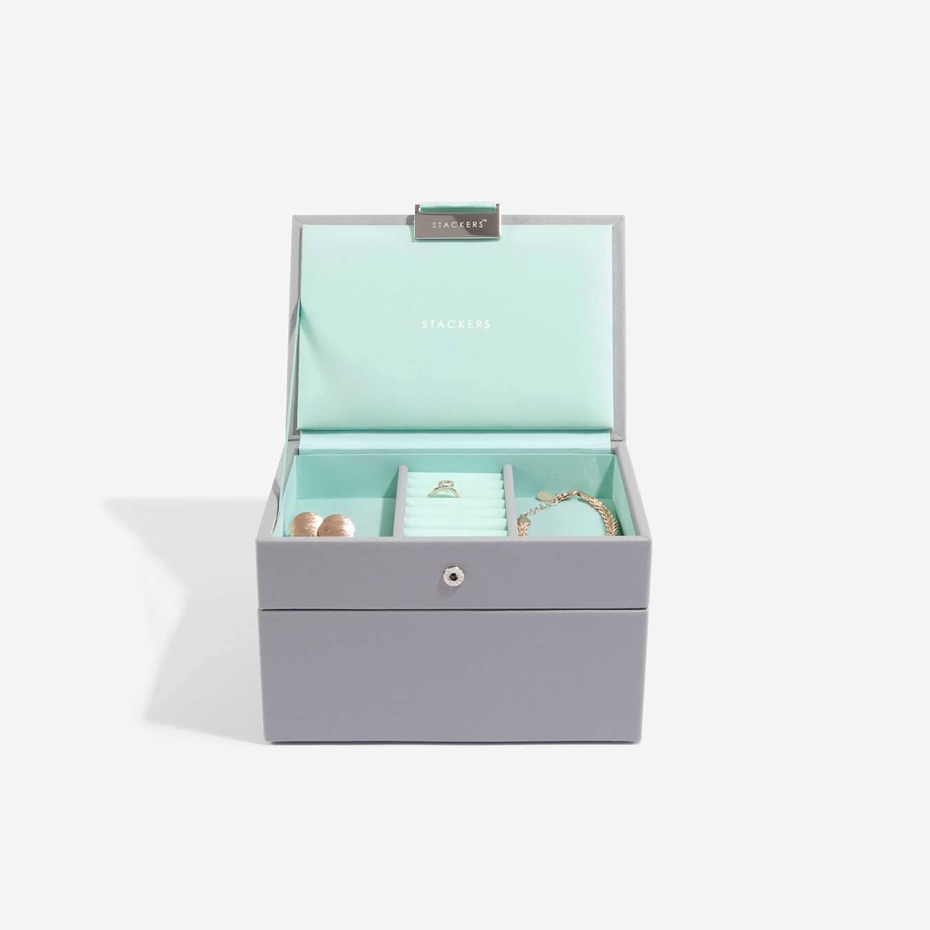 Lille Smykkeskrin - Stackers Mini Grey & Mint m. 2 moduler