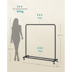 T�jstativ med hjul 110 cm, Sort