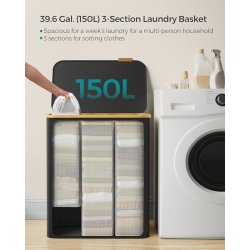 Vasket�jskurv 150L m. 3 Rum, L�g og Aftagelige Poser, Sort