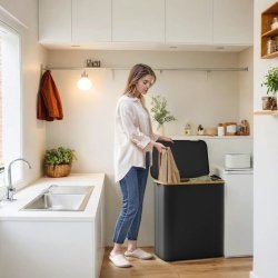 Vasket�jskurv 150L m. 3 Rum, L�g og Aftagelige Poser, Sort