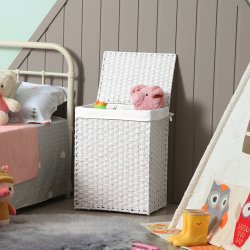 Vasket�jskurv 90L i flettet Rattan-look m. L�g, Hvid