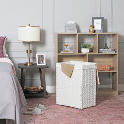 Vasket�jskurv 90L i flettet Rattan-look m. L�g, Hvid